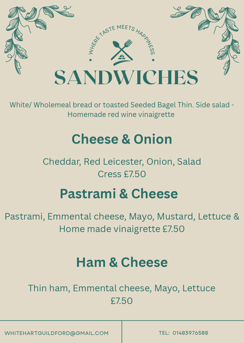 White Hart Sandwich Menu