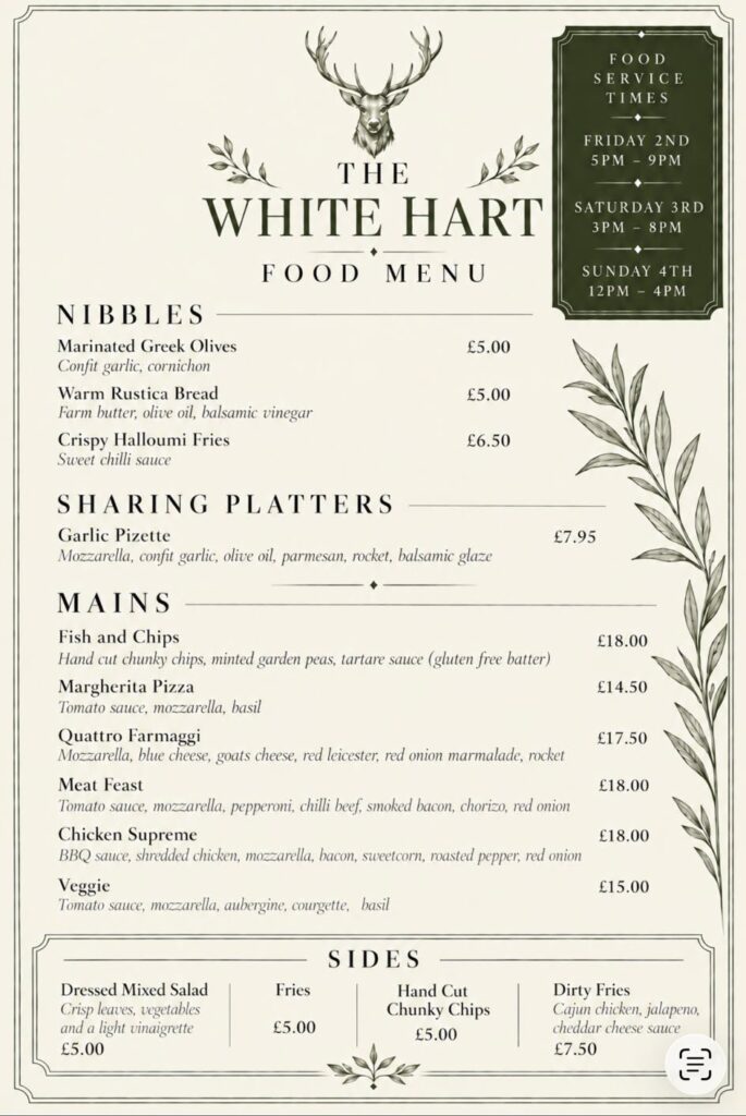 White Hart Weekend Menu